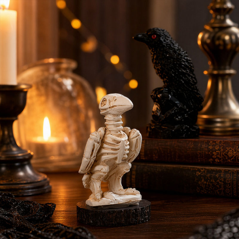 Haunting Halloween Raven & Skeleton Crow Decor - Resin Ornaments