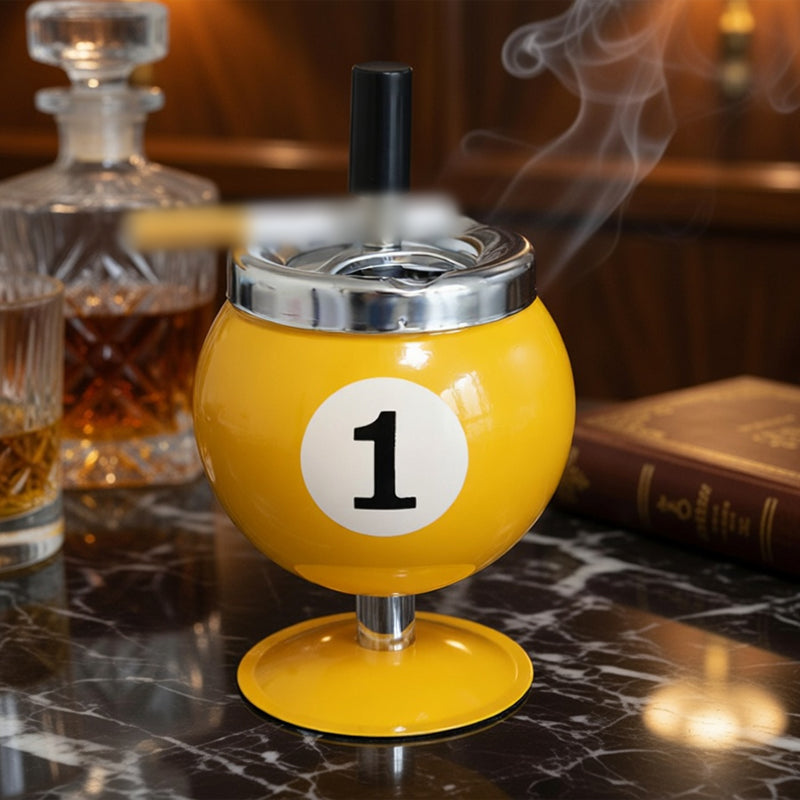Creative Billiard Ball Metal Ashtray with Lid - Anti-Fly Ash Office Desk Decor