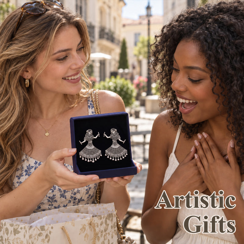 Dancing Figure Earrings with Dangling Drops