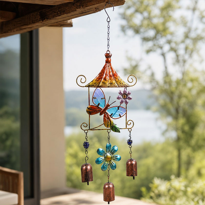 Enchanting Metal Bird & Butterfly Wind Chimes - Hand-Painted Garden & Patio Hanging Decor | Outdoor Art