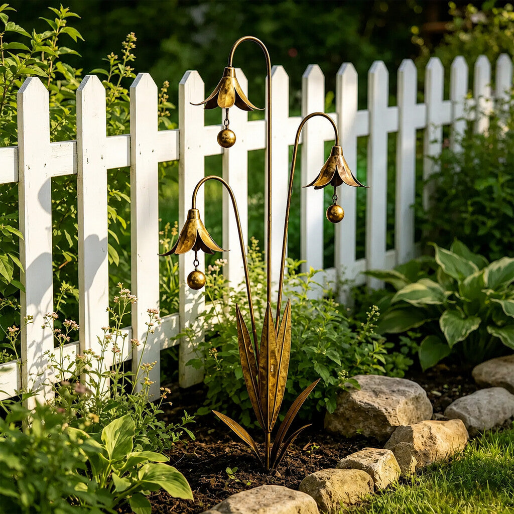 🏡Flamed Copper Three Calla Lilies Garden Stake with Bells