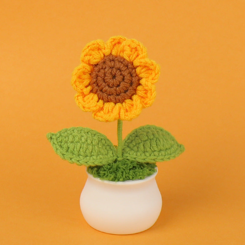 Yarn Sunflower Potted Decor – Simulated Flower Desk Ornament Gift