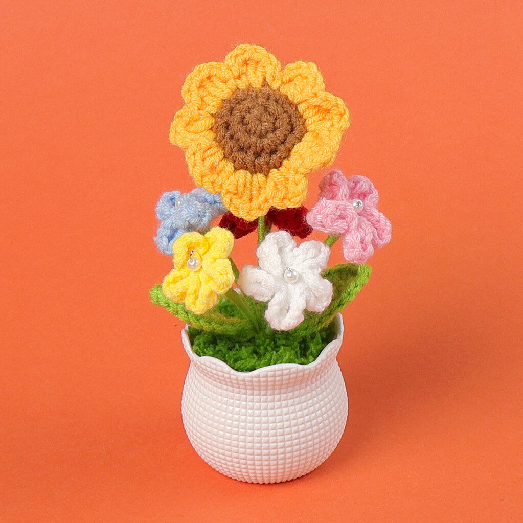 Yarn Sunflower Potted Decor – Simulated Flower Desk Ornament Gift