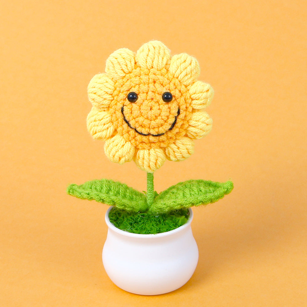 Yarn Sunflower Potted Decor – Simulated Flower Desk Ornament Gift