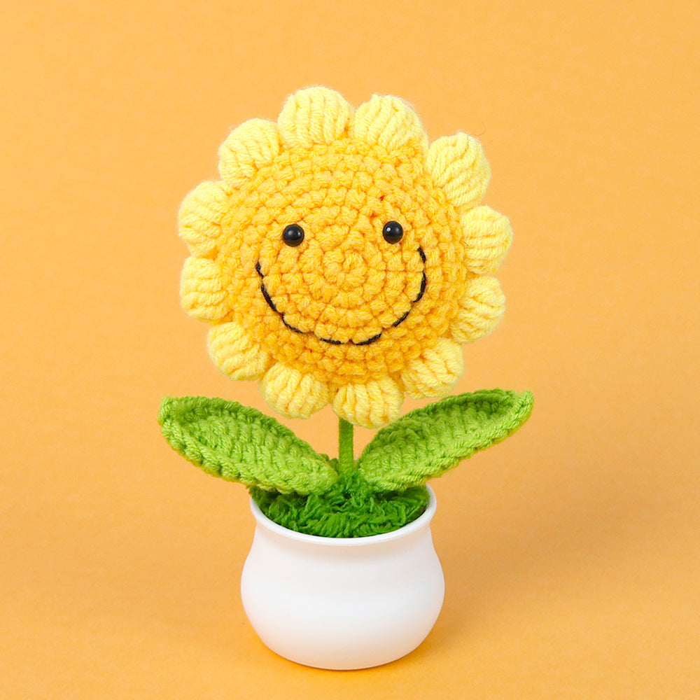 Yarn Sunflower Potted Decor – Simulated Flower Desk Ornament Gift