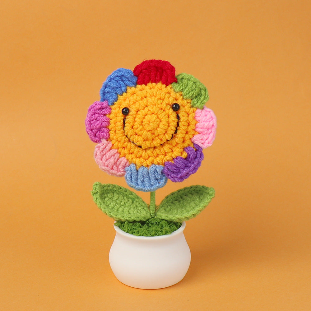 Yarn Sunflower Potted Decor – Simulated Flower Desk Ornament Gift