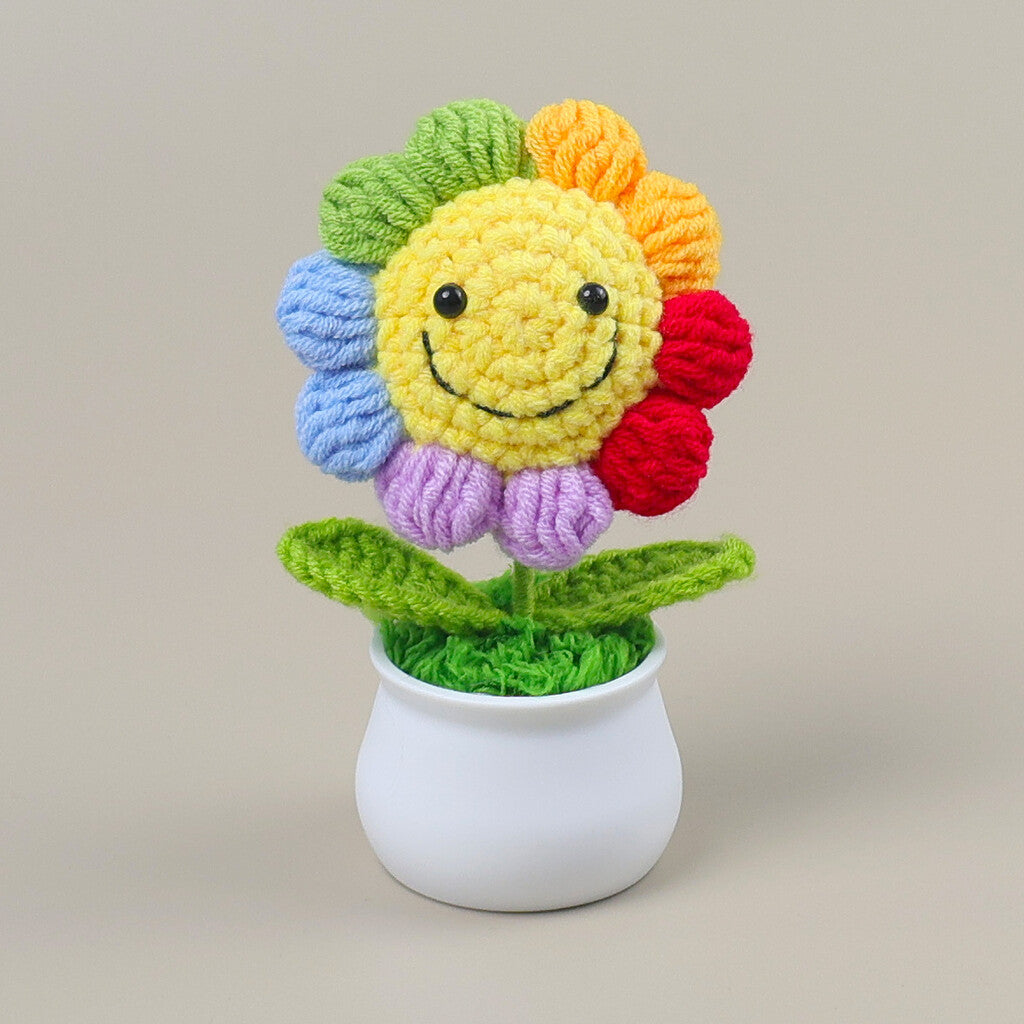 Yarn Sunflower Potted Decor – Simulated Flower Desk Ornament Gift