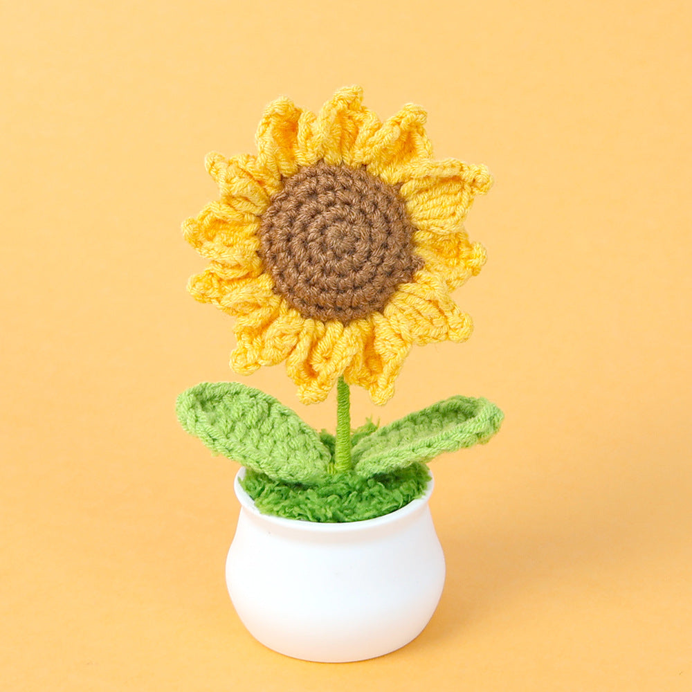 Yarn Sunflower Potted Decor – Simulated Flower Desk Ornament Gift