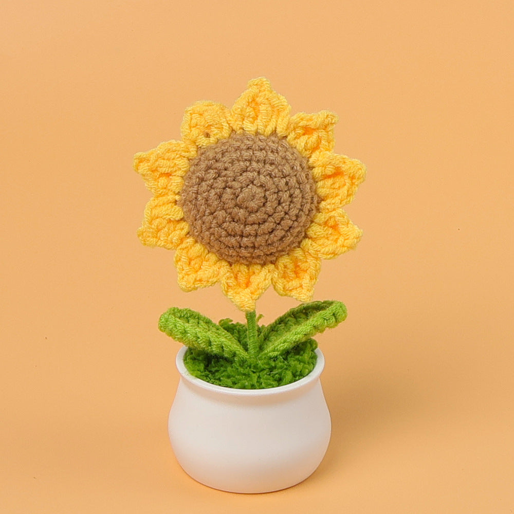Yarn Sunflower Potted Decor – Simulated Flower Desk Ornament Gift