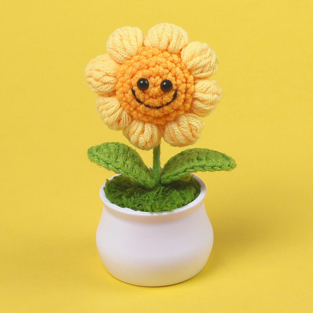 Yarn Sunflower Potted Decor – Simulated Flower Desk Ornament Gift