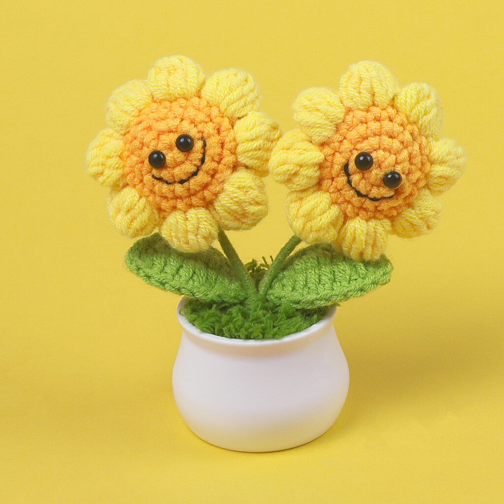 Yarn Sunflower Potted Decor – Simulated Flower Desk Ornament Gift