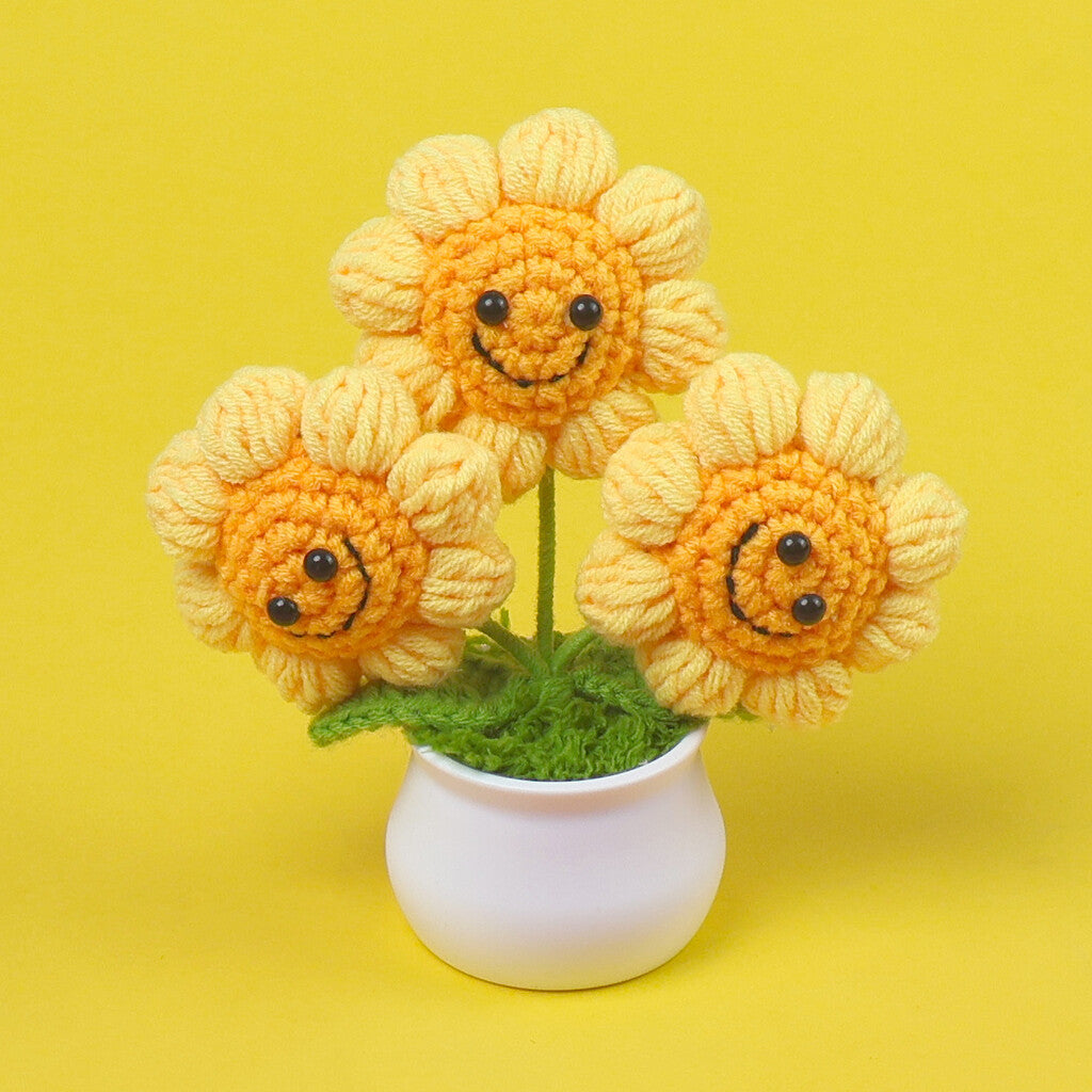 Yarn Sunflower Potted Decor – Simulated Flower Desk Ornament Gift