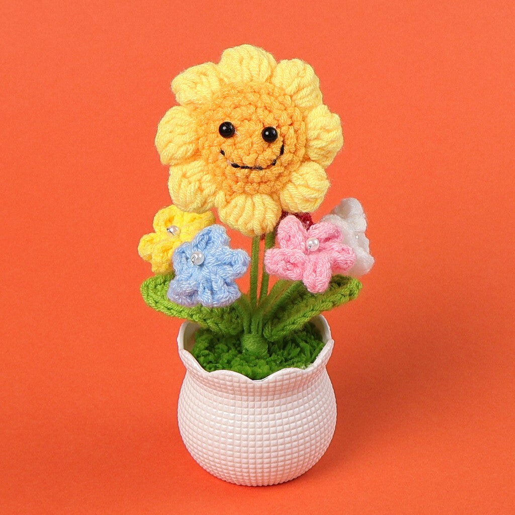 Yarn Sunflower Potted Decor – Simulated Flower Desk Ornament Gift