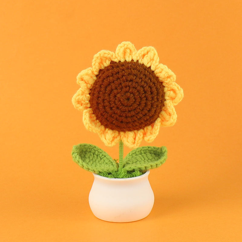 Yarn Sunflower Potted Decor – Simulated Flower Desk Ornament Gift