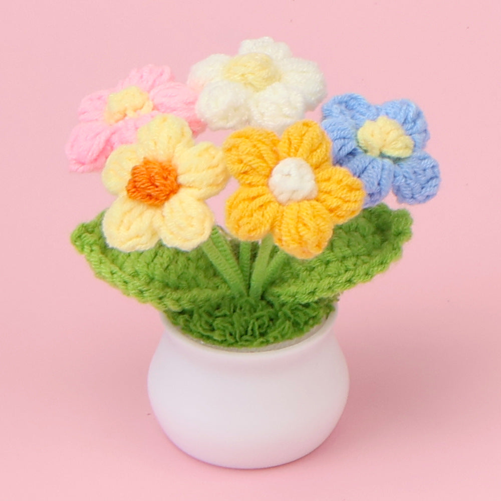 Yarn Sunflower Potted Decor – Simulated Flower Desk Ornament Gift