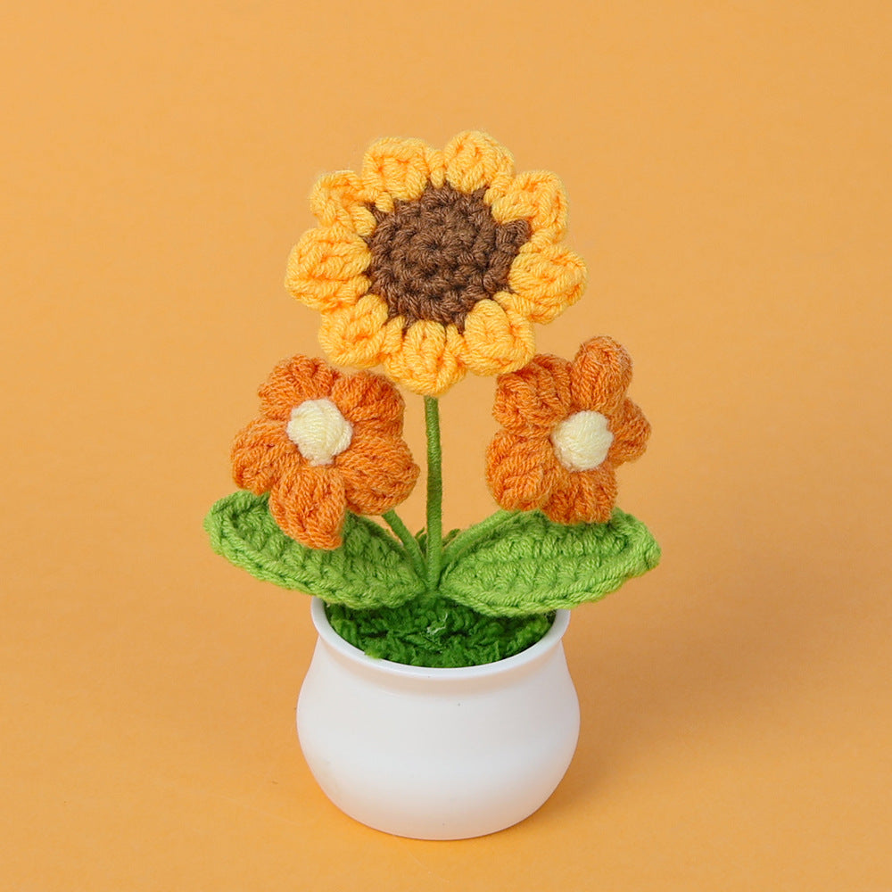 Yarn Sunflower Potted Decor – Simulated Flower Desk Ornament Gift