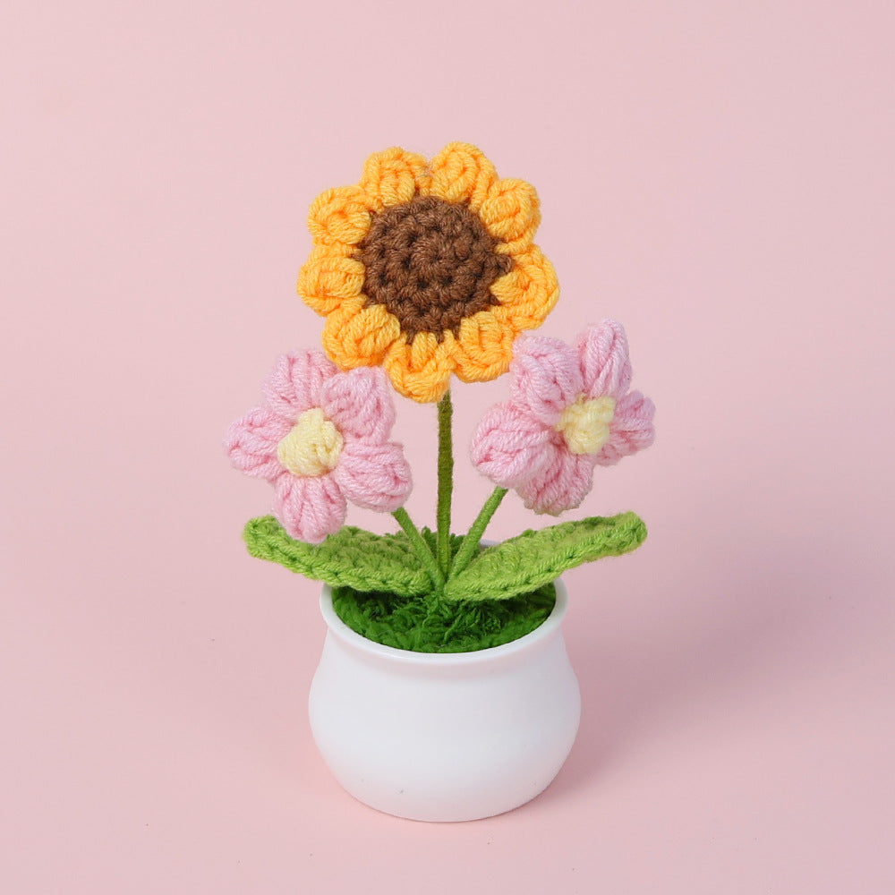Yarn Sunflower Potted Decor – Simulated Flower Desk Ornament Gift