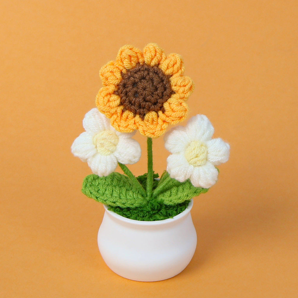 Yarn Sunflower Potted Decor – Simulated Flower Desk Ornament Gift