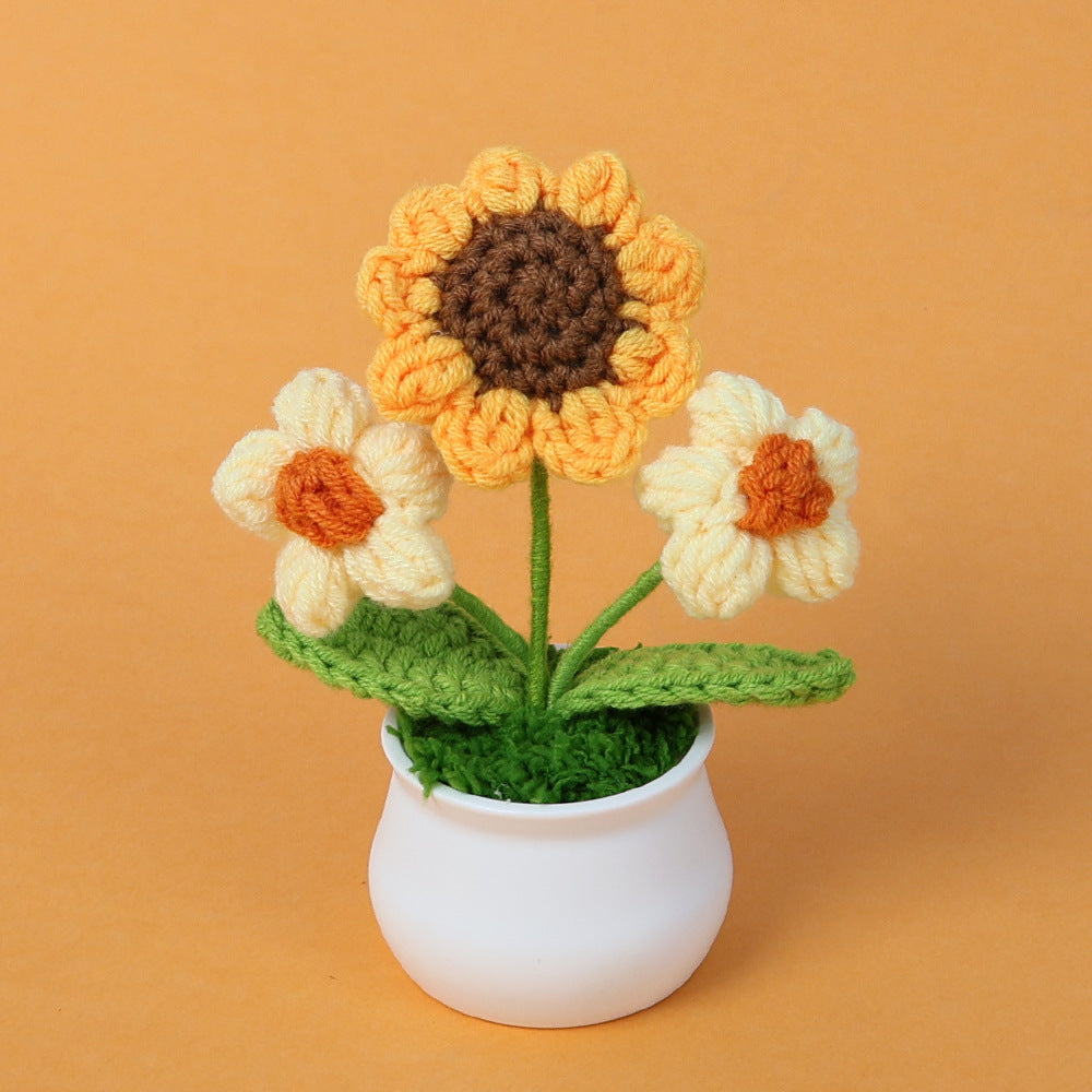 Yarn Sunflower Potted Decor – Simulated Flower Desk Ornament Gift