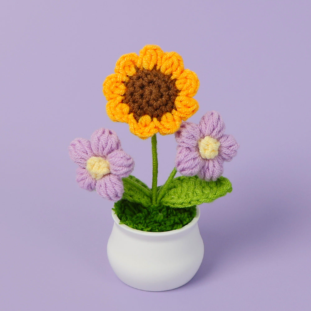 Yarn Sunflower Potted Decor – Simulated Flower Desk Ornament Gift