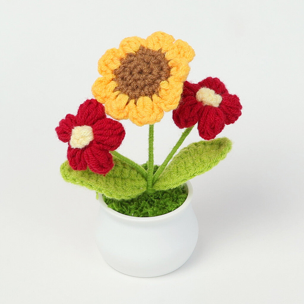 Yarn Sunflower Potted Decor – Simulated Flower Desk Ornament Gift