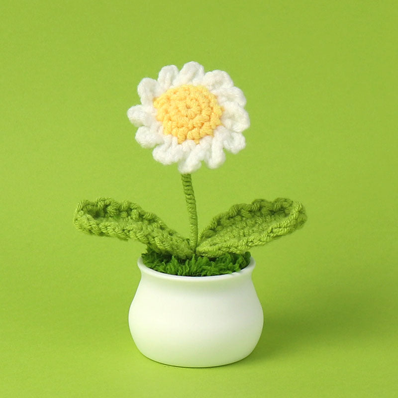 Yarn Sunflower Potted Decor – Simulated Flower Desk Ornament Gift