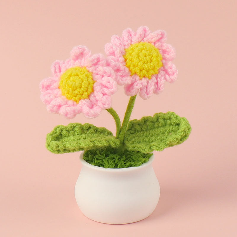 Yarn Sunflower Potted Decor – Simulated Flower Desk Ornament Gift