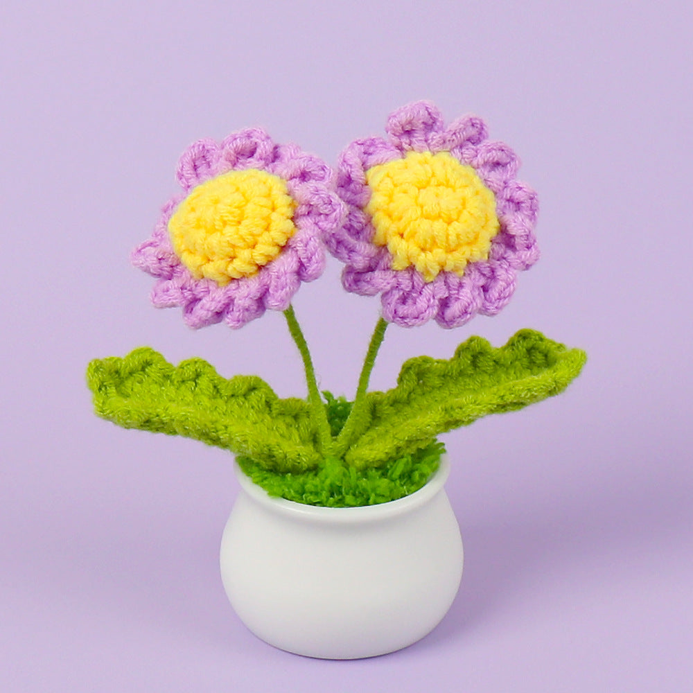 Yarn Sunflower Potted Decor – Simulated Flower Desk Ornament Gift