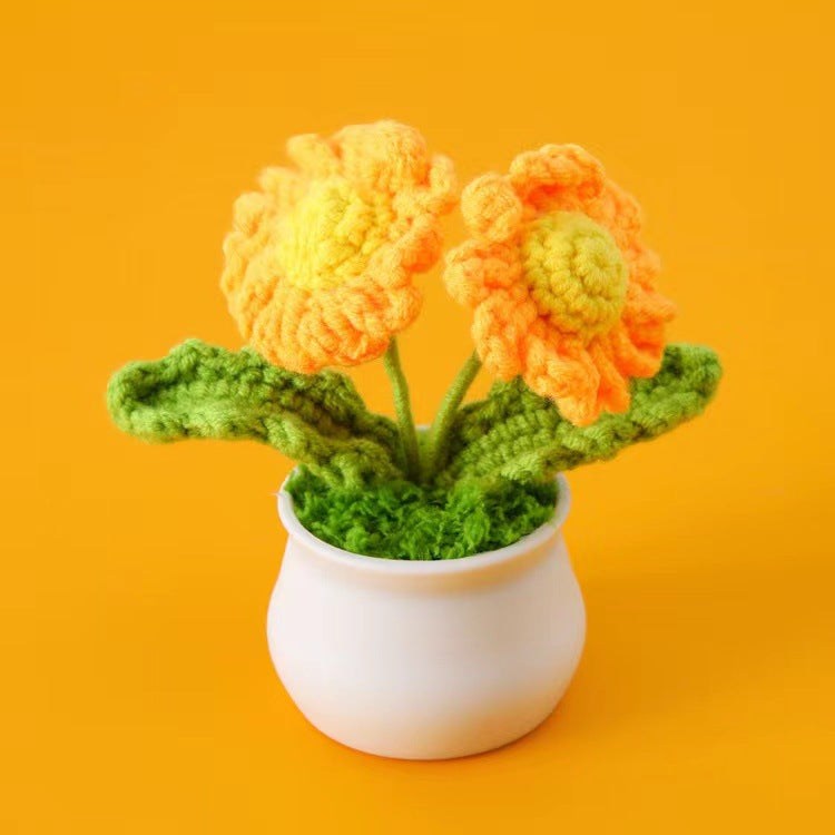 Yarn Sunflower Potted Decor – Simulated Flower Desk Ornament Gift