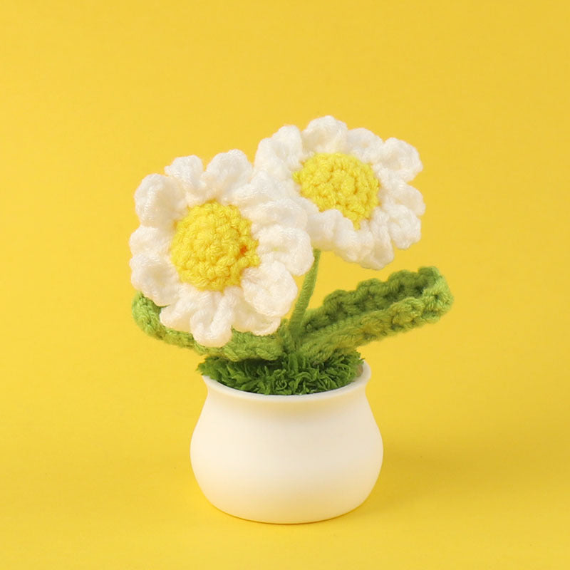 Yarn Sunflower Potted Decor – Simulated Flower Desk Ornament Gift