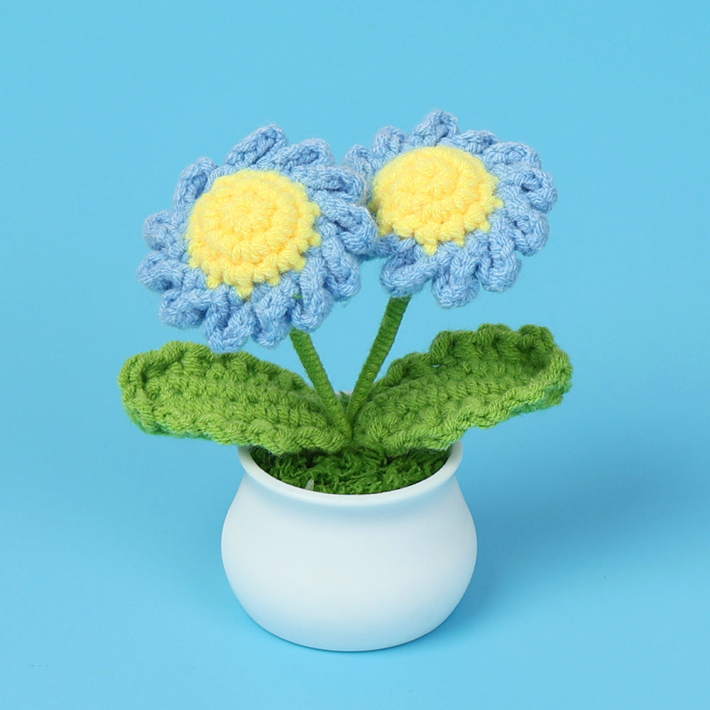 Yarn Sunflower Potted Decor – Simulated Flower Desk Ornament Gift