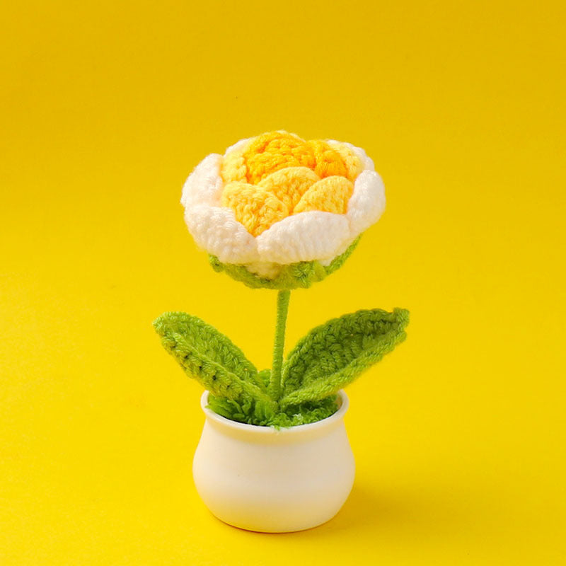 Yarn Sunflower Potted Decor – Simulated Flower Desk Ornament Gift