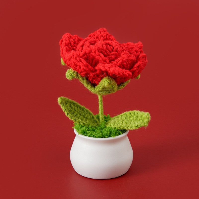 Yarn Sunflower Potted Decor – Simulated Flower Desk Ornament Gift