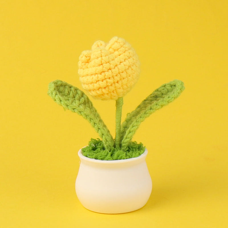 Yarn Sunflower Potted Decor – Simulated Flower Desk Ornament Gift