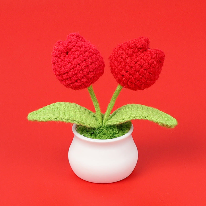 Yarn Sunflower Potted Decor – Simulated Flower Desk Ornament Gift