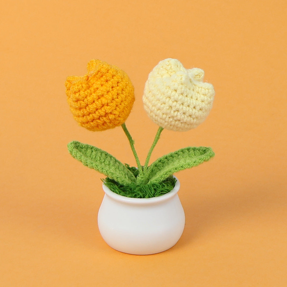 Yarn Sunflower Potted Decor – Simulated Flower Desk Ornament Gift