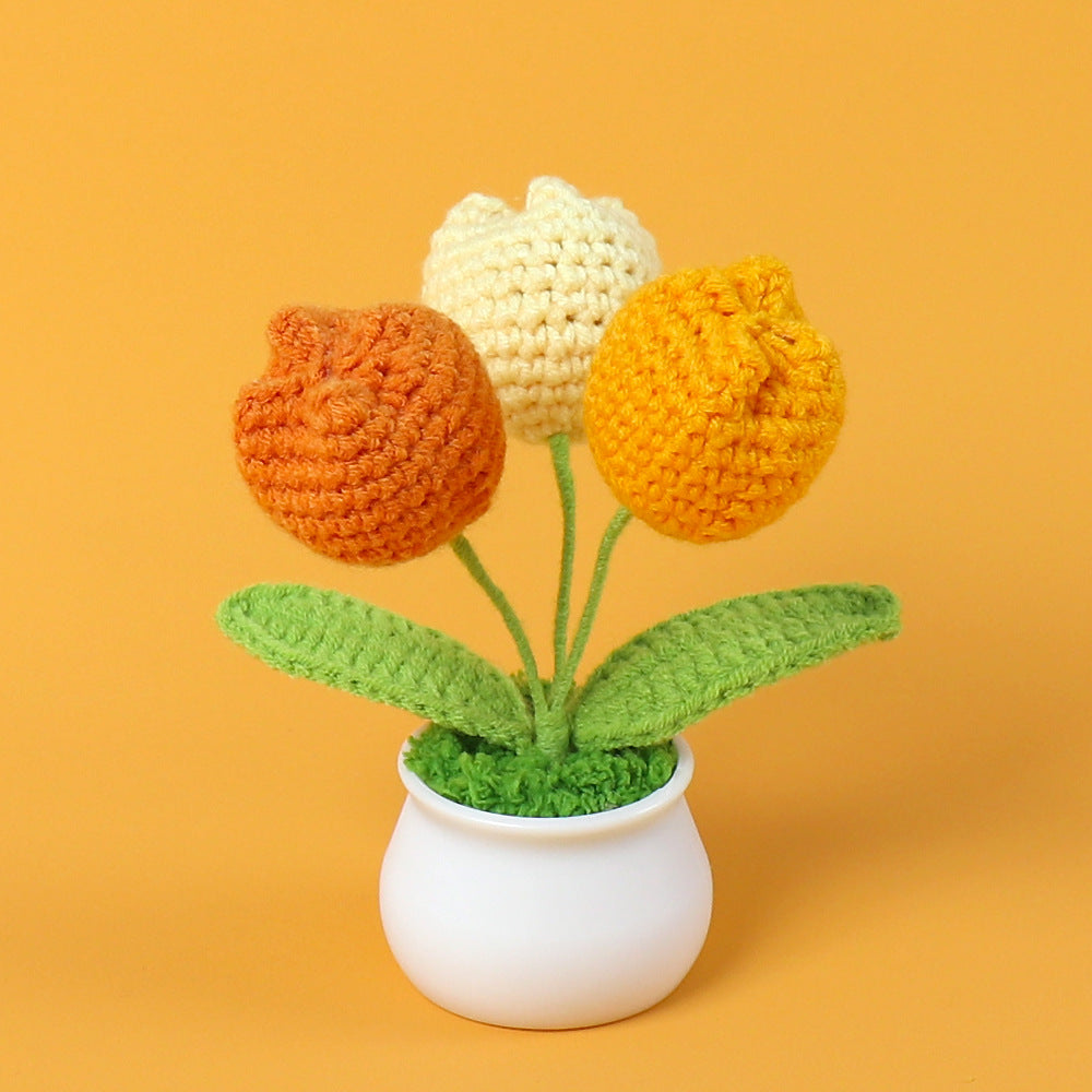 Yarn Sunflower Potted Decor – Simulated Flower Desk Ornament Gift