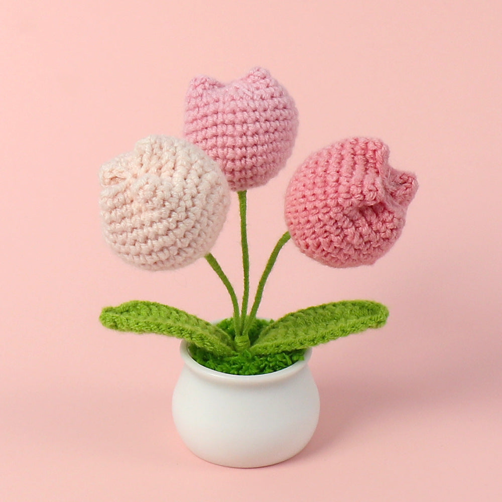 Yarn Sunflower Potted Decor – Simulated Flower Desk Ornament Gift