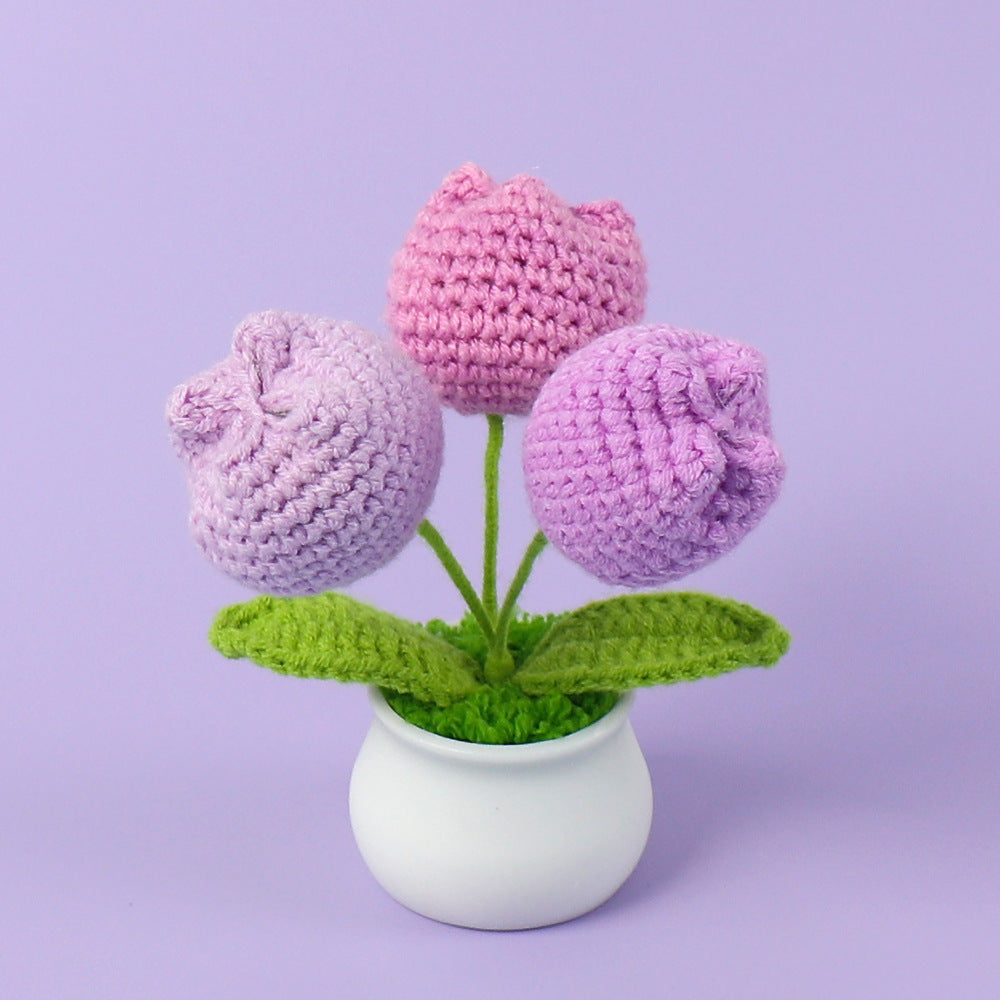 Yarn Sunflower Potted Decor – Simulated Flower Desk Ornament Gift