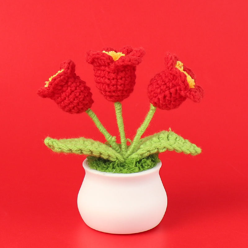 Yarn Sunflower Potted Decor – Simulated Flower Desk Ornament Gift