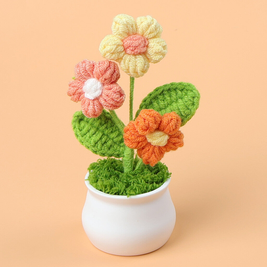 Yarn Sunflower Potted Decor – Simulated Flower Desk Ornament Gift