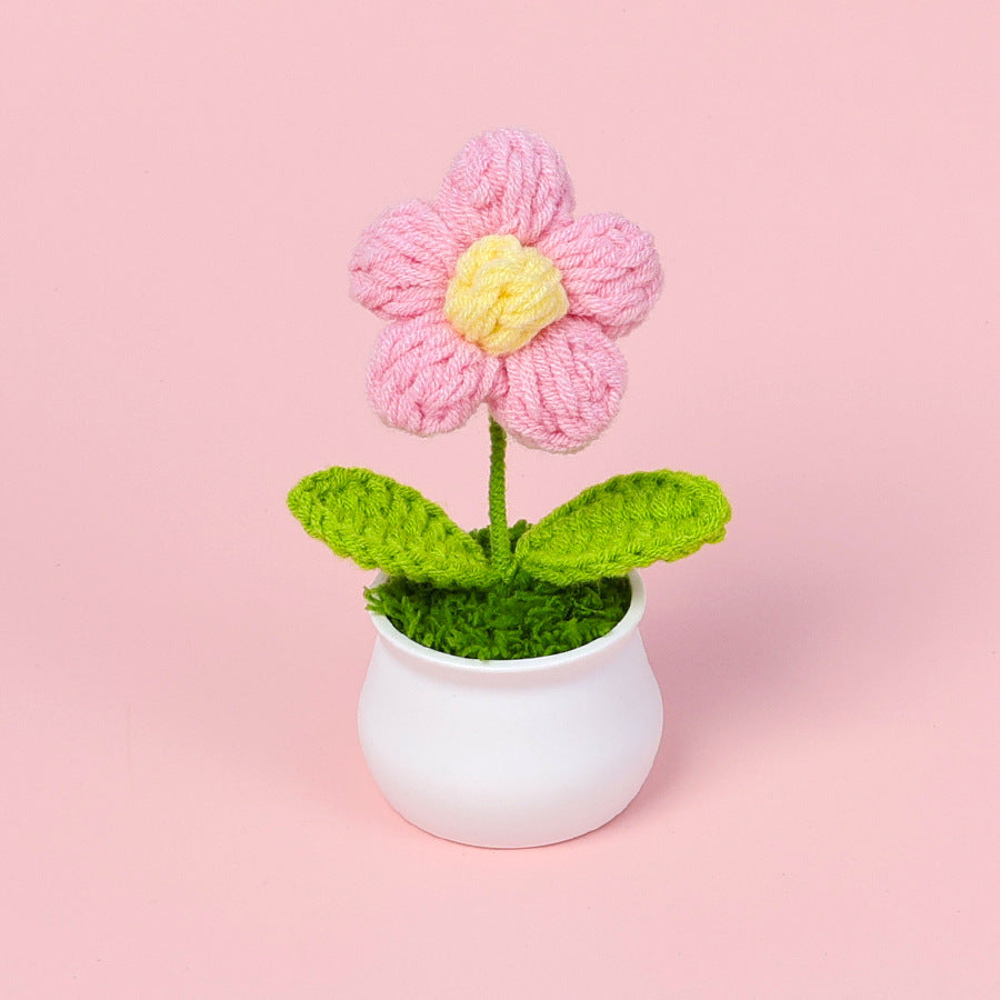 Yarn Sunflower Potted Decor – Simulated Flower Desk Ornament Gift