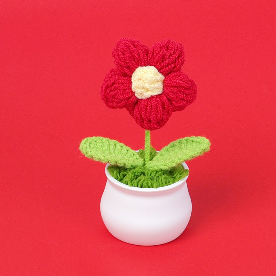 Yarn Sunflower Potted Decor – Simulated Flower Desk Ornament Gift