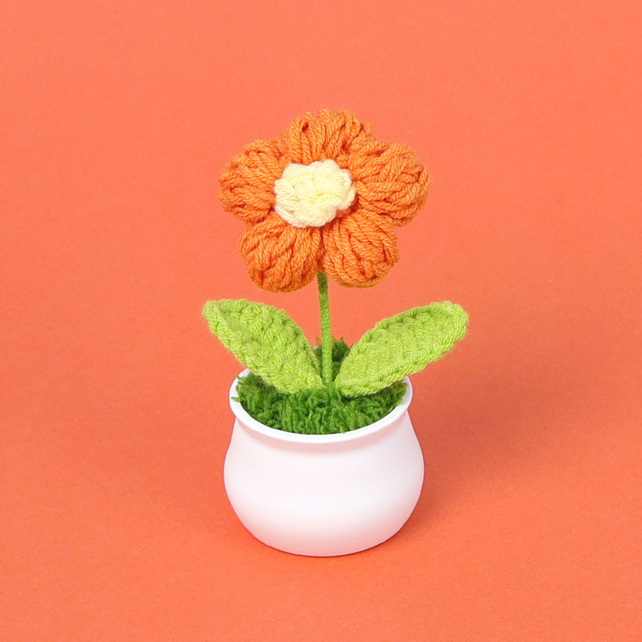 Yarn Sunflower Potted Decor – Simulated Flower Desk Ornament Gift