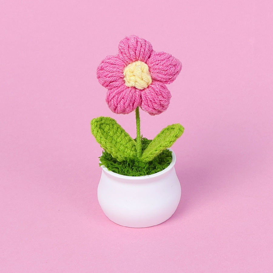 Yarn Sunflower Potted Decor – Simulated Flower Desk Ornament Gift
