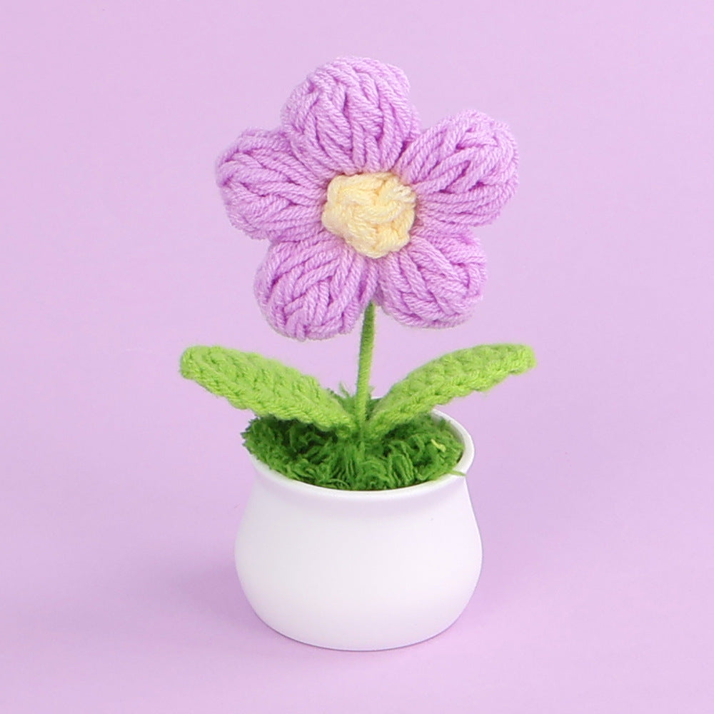 Yarn Sunflower Potted Decor – Simulated Flower Desk Ornament Gift