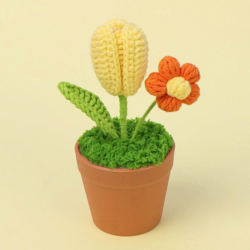 Yarn Sunflower Potted Decor – Simulated Flower Desk Ornament Gift