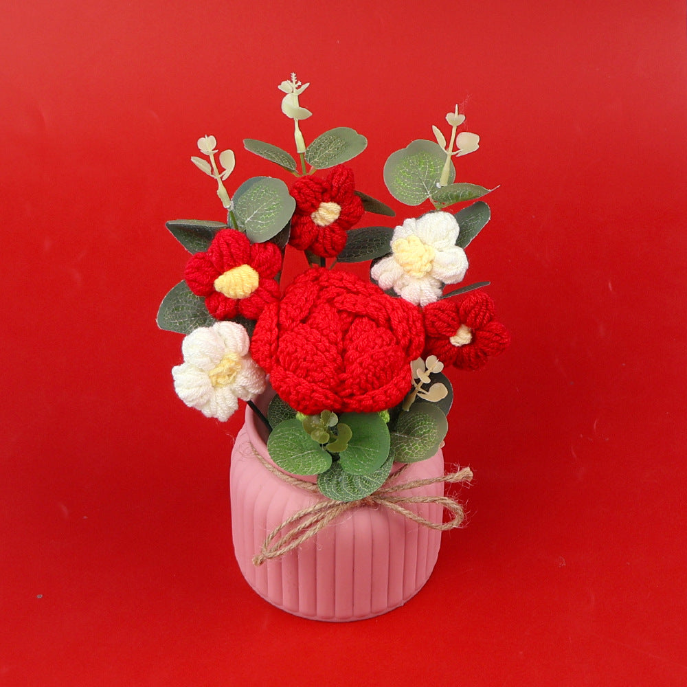 Yarn Sunflower Potted Decor – Simulated Flower Desk Ornament Gift
