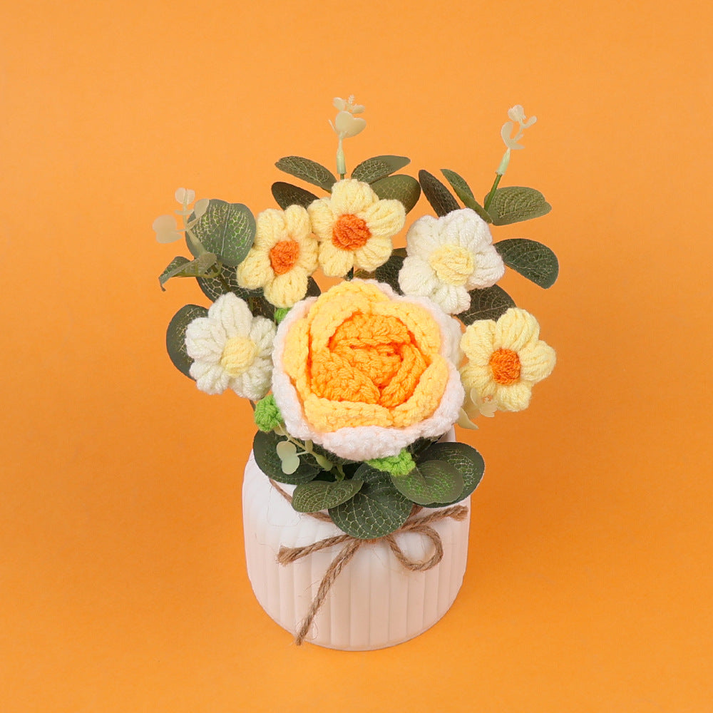 Yarn Sunflower Potted Decor – Simulated Flower Desk Ornament Gift