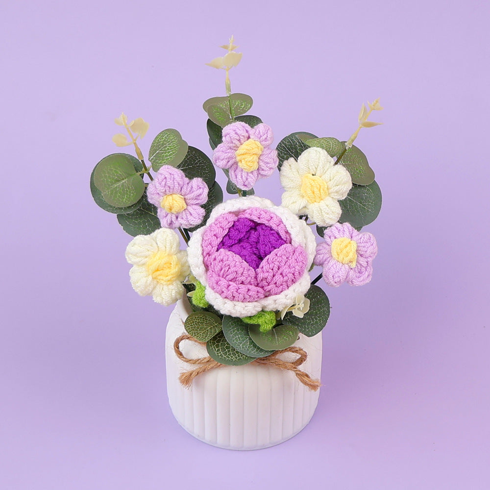 Yarn Sunflower Potted Decor – Simulated Flower Desk Ornament Gift